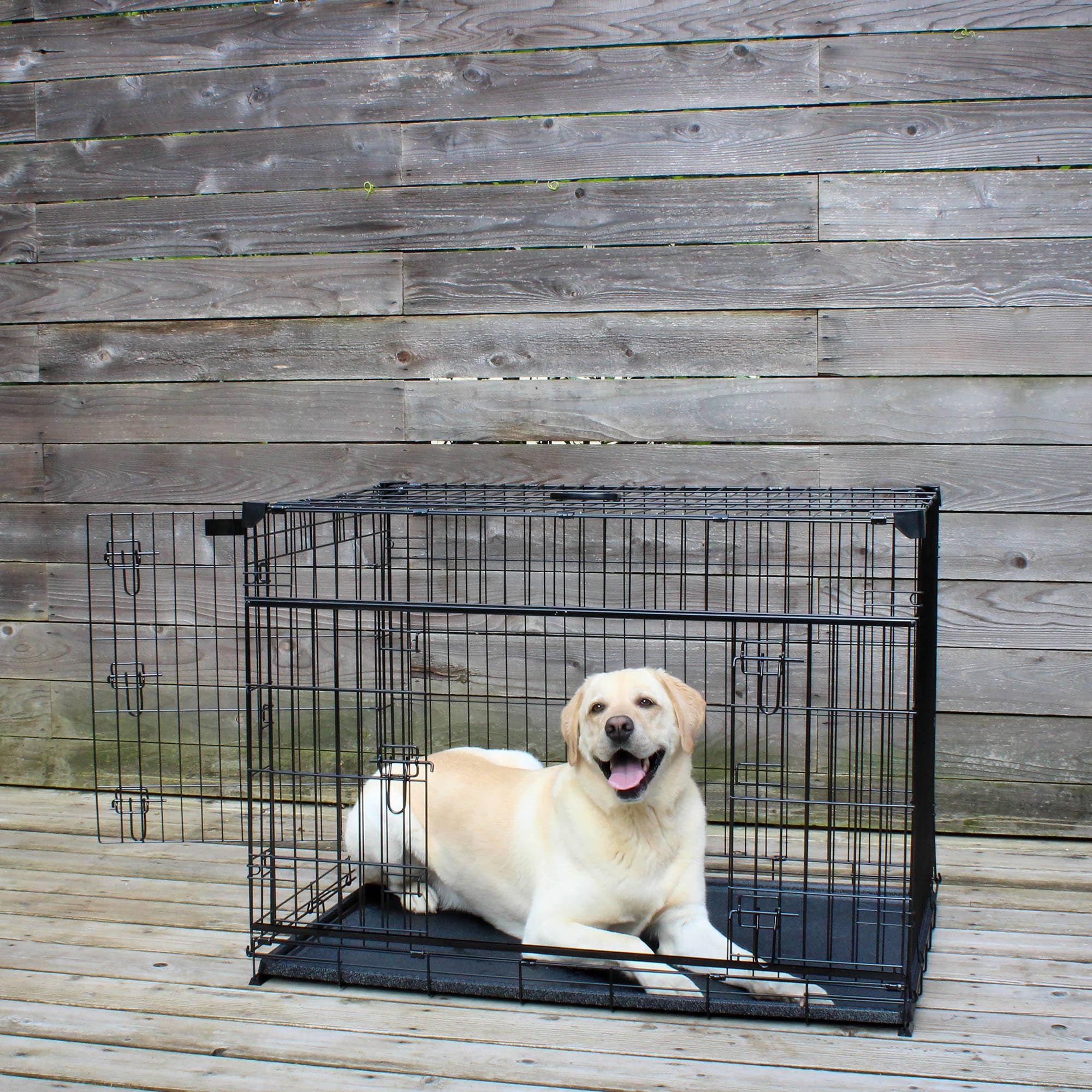 Lucky Dog Dwell Series 42 Inch Large Lightweight Kennel Secure Fenced Pet Dog Crate w/Divider Panels, Sliding Doors, and Removab
